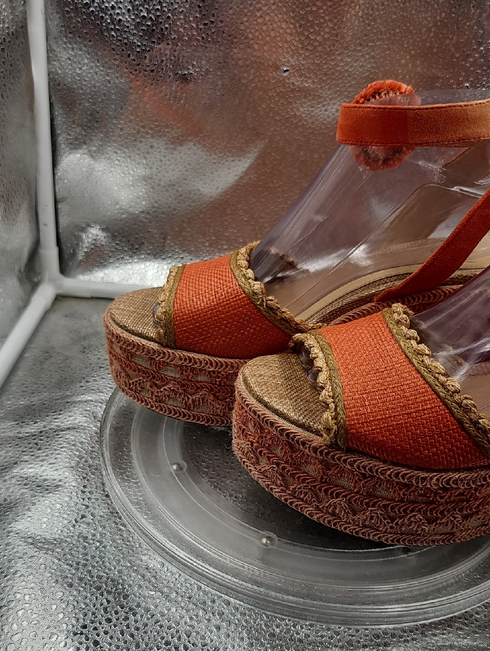 S Orange And Tan Sam Edelman Platform Heels Size 9 - Picture 8 of 12
